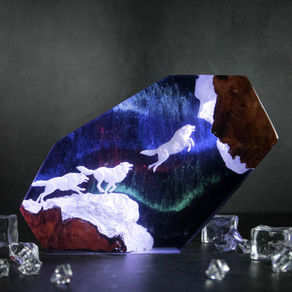 Wolf Pack Aurora Northern Lights Epoxy Resin Night Light