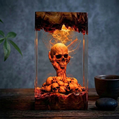 Handmade Hellfire Skull Pile Wood Night Light