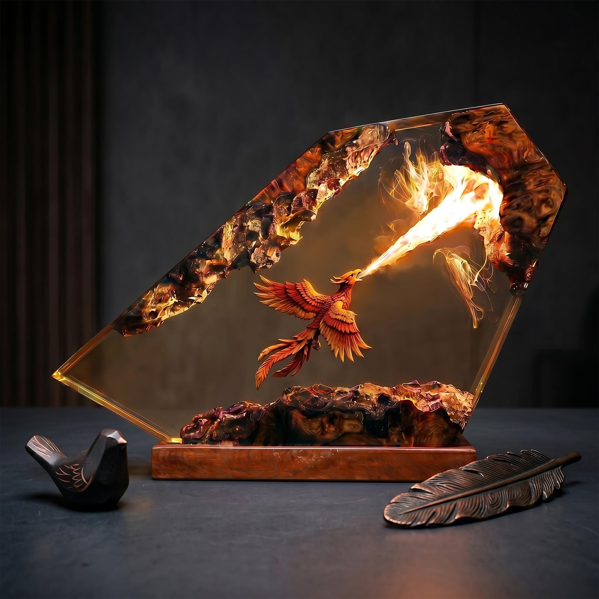 Fire Breathing Phoenix Bird Horizontal Epoxy Resin Night Light