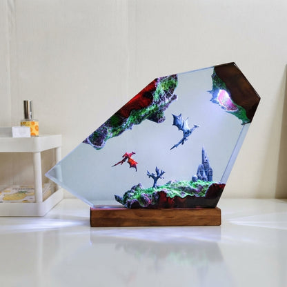Flying Dragons Over Castle Epoxy Resin Lamp.