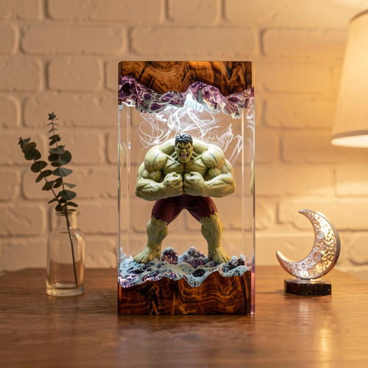 Handcrafted Hulk Green Monster Epoxy Resin Lamp