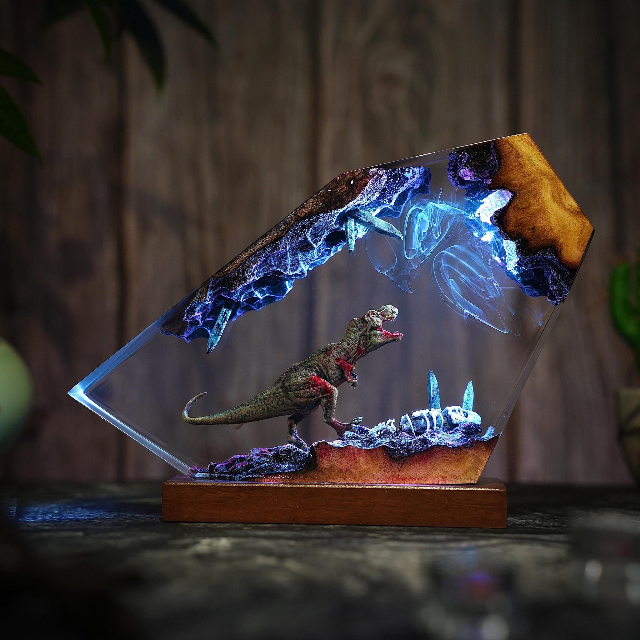 Handmade T-Rex Resin Night Light - Prehistoric Cave Diorama