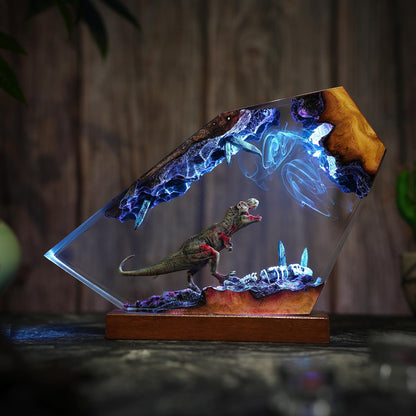 Handmade T-Rex Resin Night Light - Prehistoric Cave Diorama