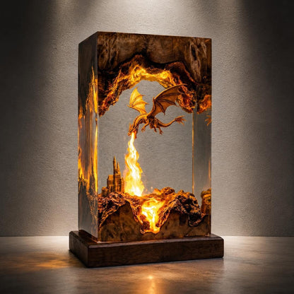Fire Breathing Golden Dragon & Castle Epoxy Resin Night Light