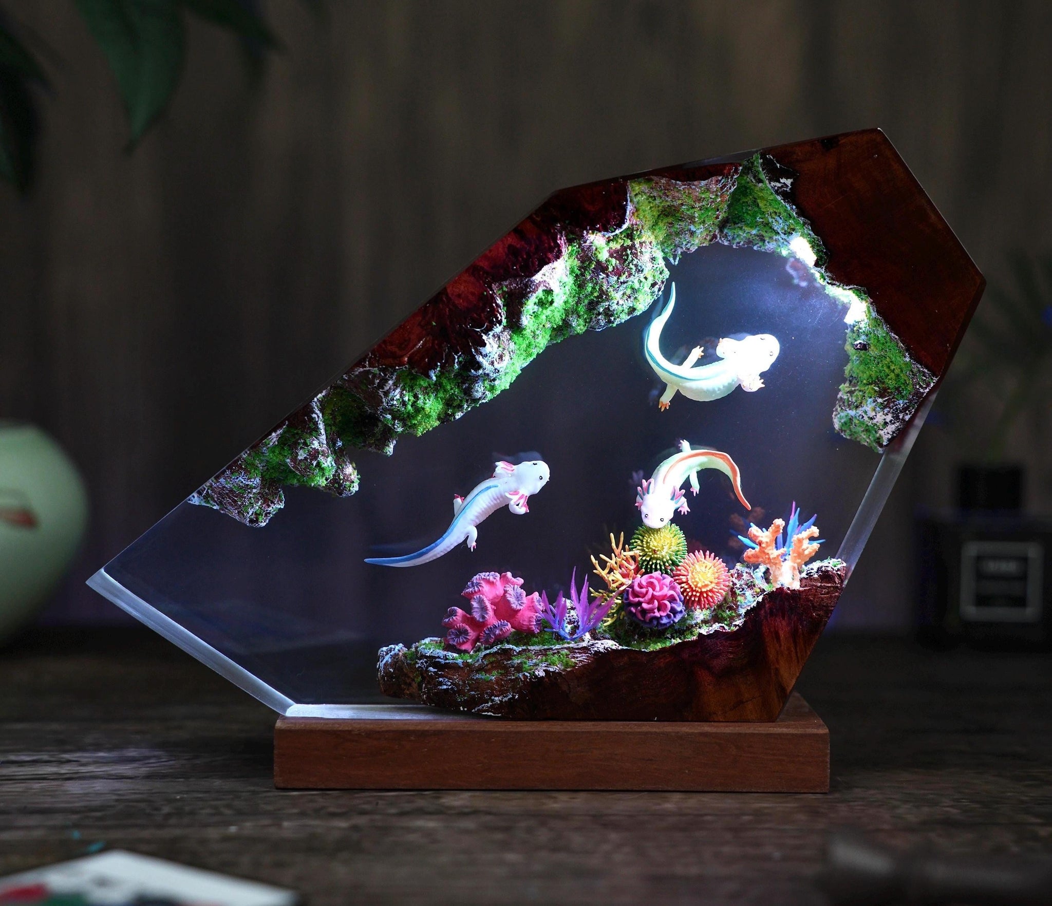 Cute Axolotl Aquarium Epoxy Resin Night Light Lamp