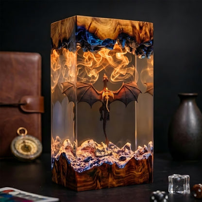 Epic Winged Black Dragon Resin Wood Lamp - Unique Fantasy Gift