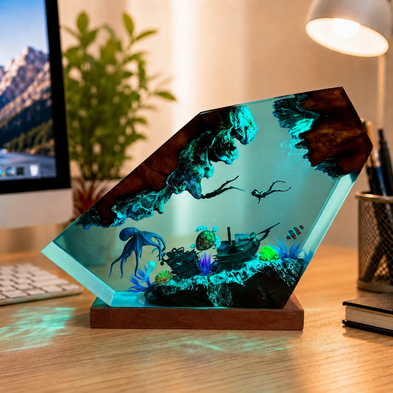 Ocean Night Light - Octopus and diver night light