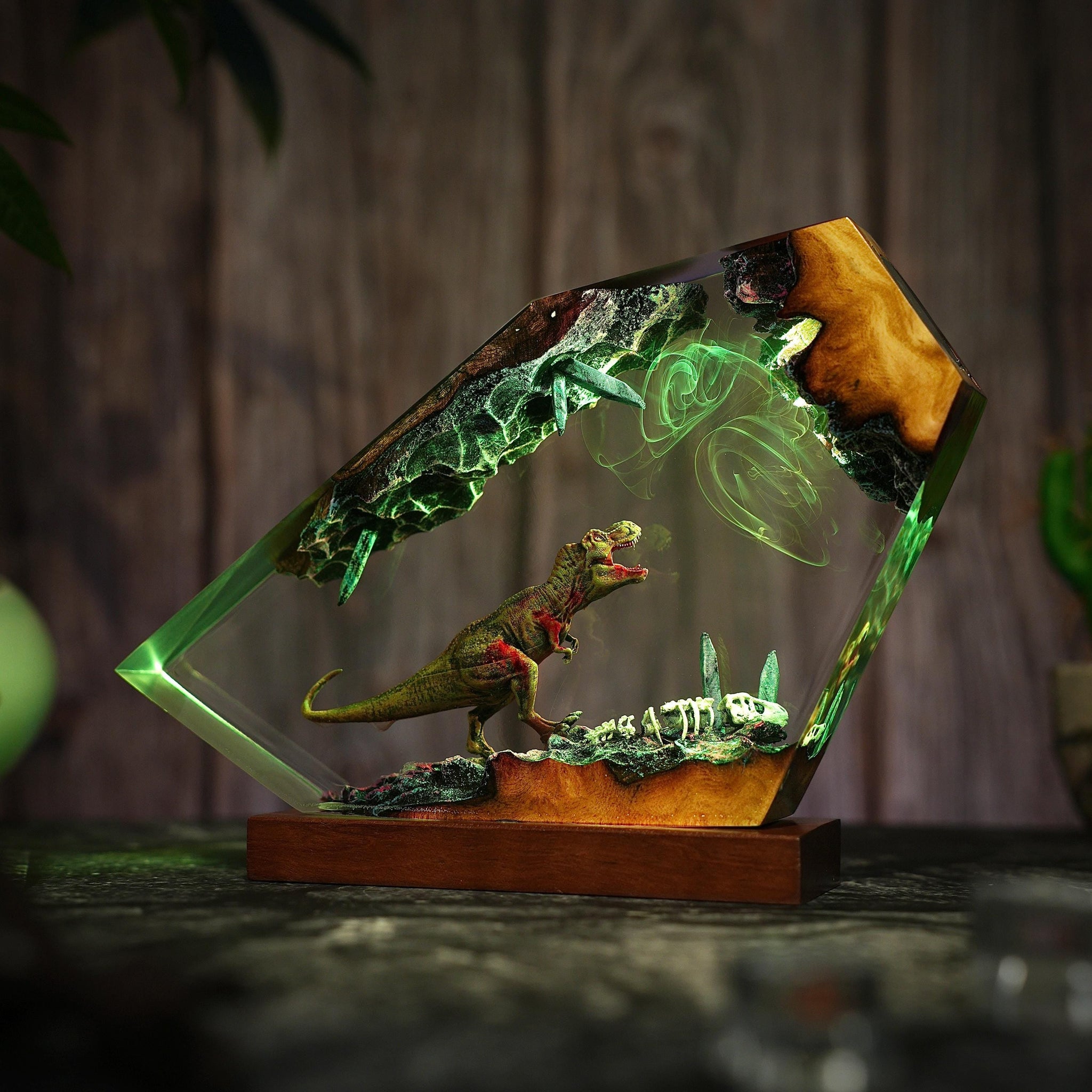 Handmade T-Rex Resin Night Light - Prehistoric Cave Diorama