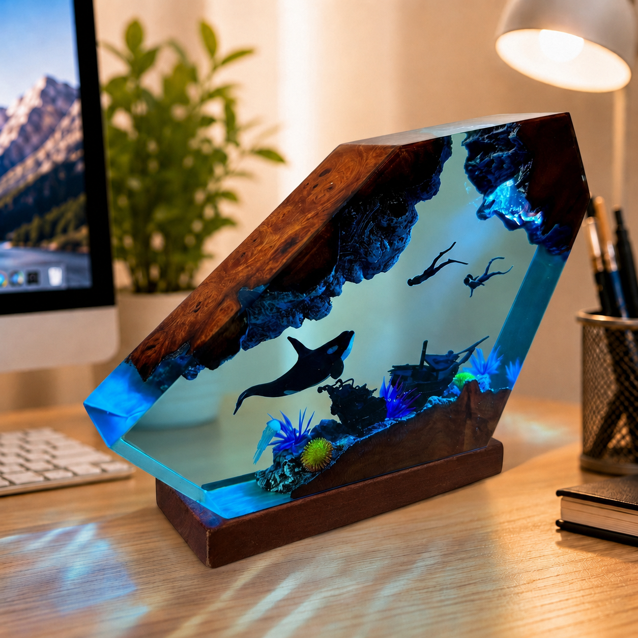 Killer Whale and Diver Night Light – Orca Lamp
