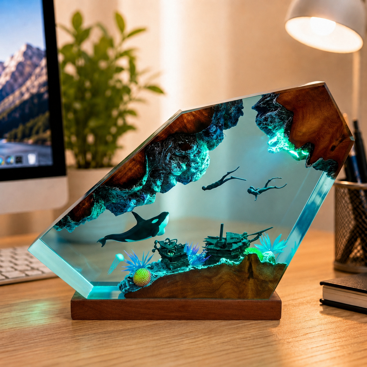 Killer Whale and Diver Night Light – Orca Lamp