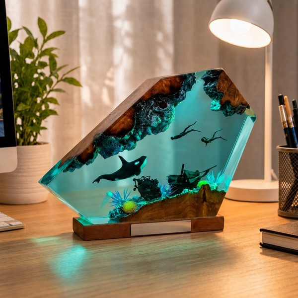 Killer Whale and Diver Night Light – Orca Lamp