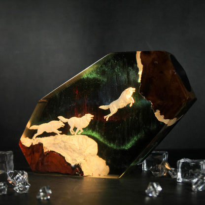 Wolf Pack Aurora Northern Lights Epoxy Resin Night Light