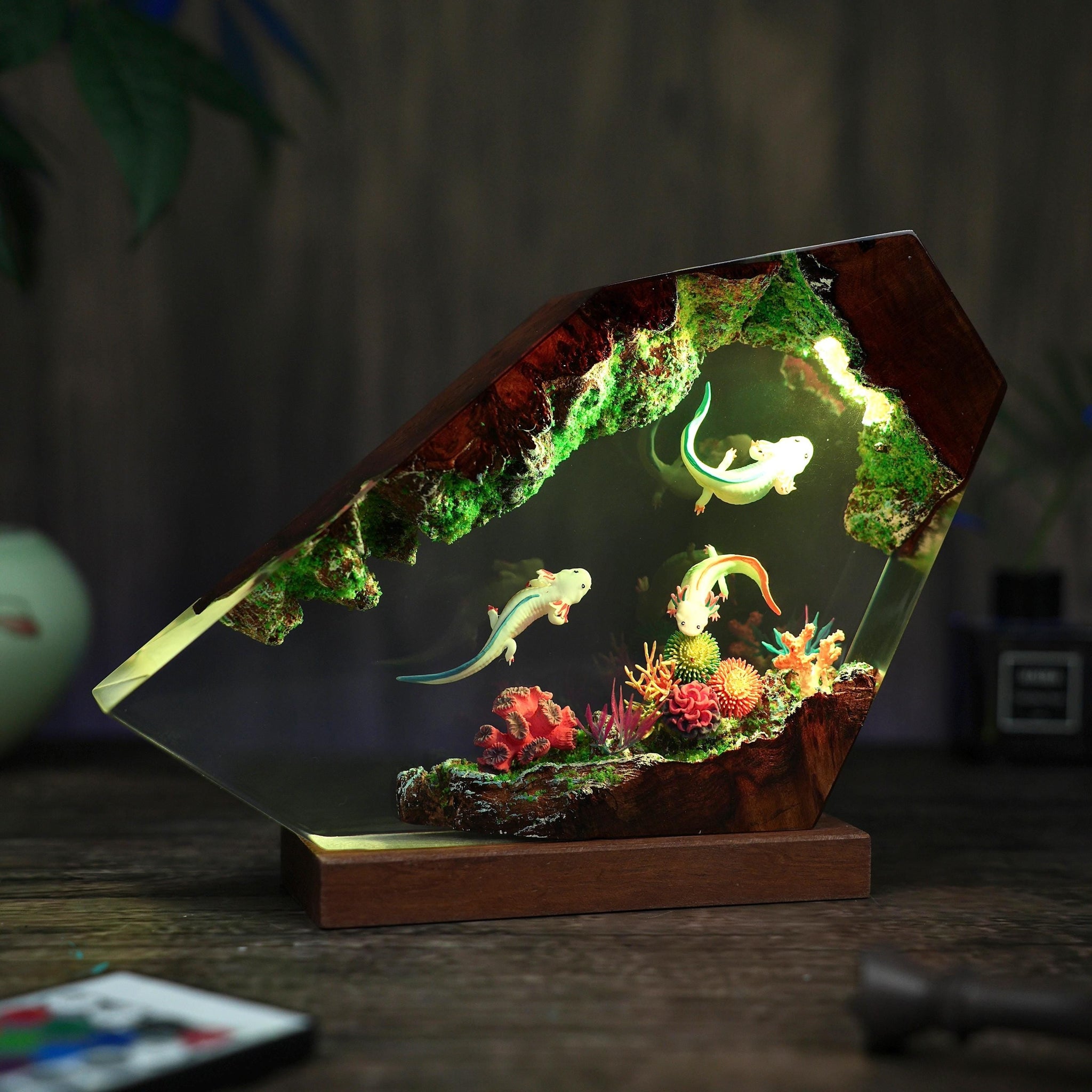 Cute Axolotl Aquarium Epoxy Resin Night Light Lamp