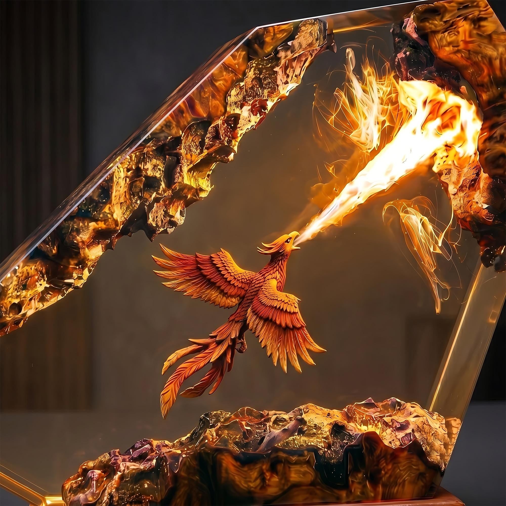 Fire Breathing Phoenix Bird Horizontal Epoxy Resin Night Light