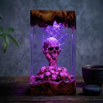 Handmade Hellfire Skull Pile Wood Night Light