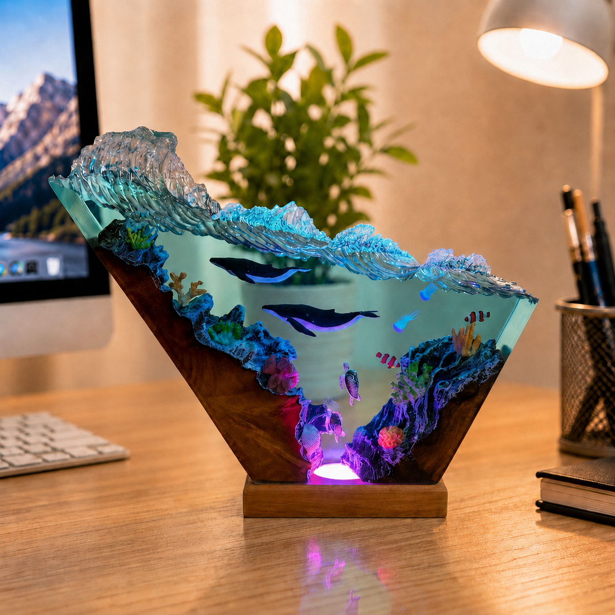 Ocean-themed night light, whale and sea turtle night light