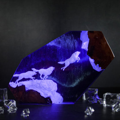 Wolf Pack Aurora Northern Lights Epoxy Resin Night Light