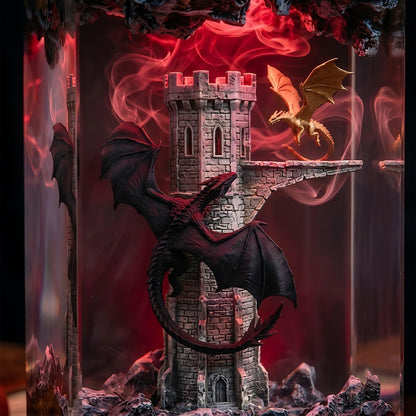 Handmade Dual Dragon Resin Night Light - Gothic Tower Diorama