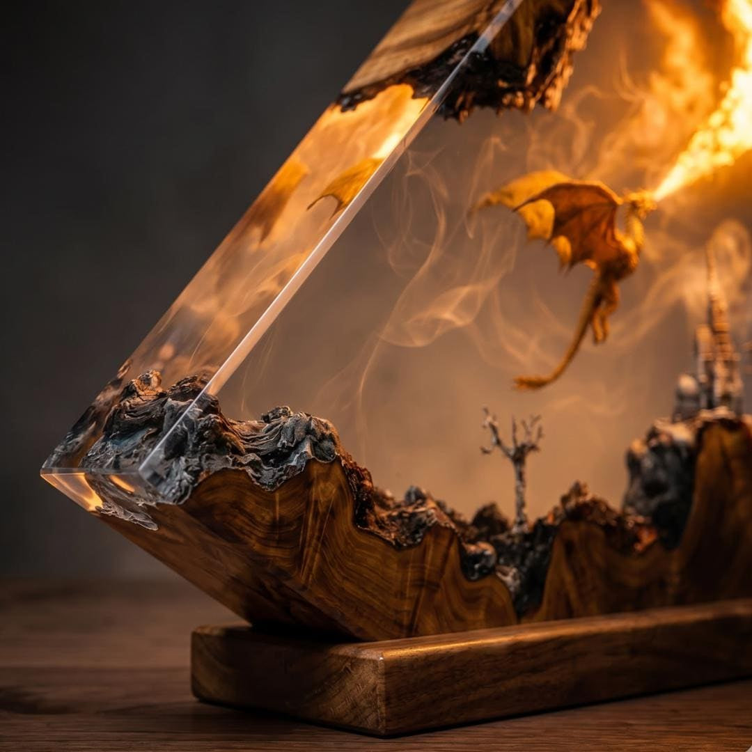 Fire Breathing Dragon & Castle Horizontal Resin Night Light