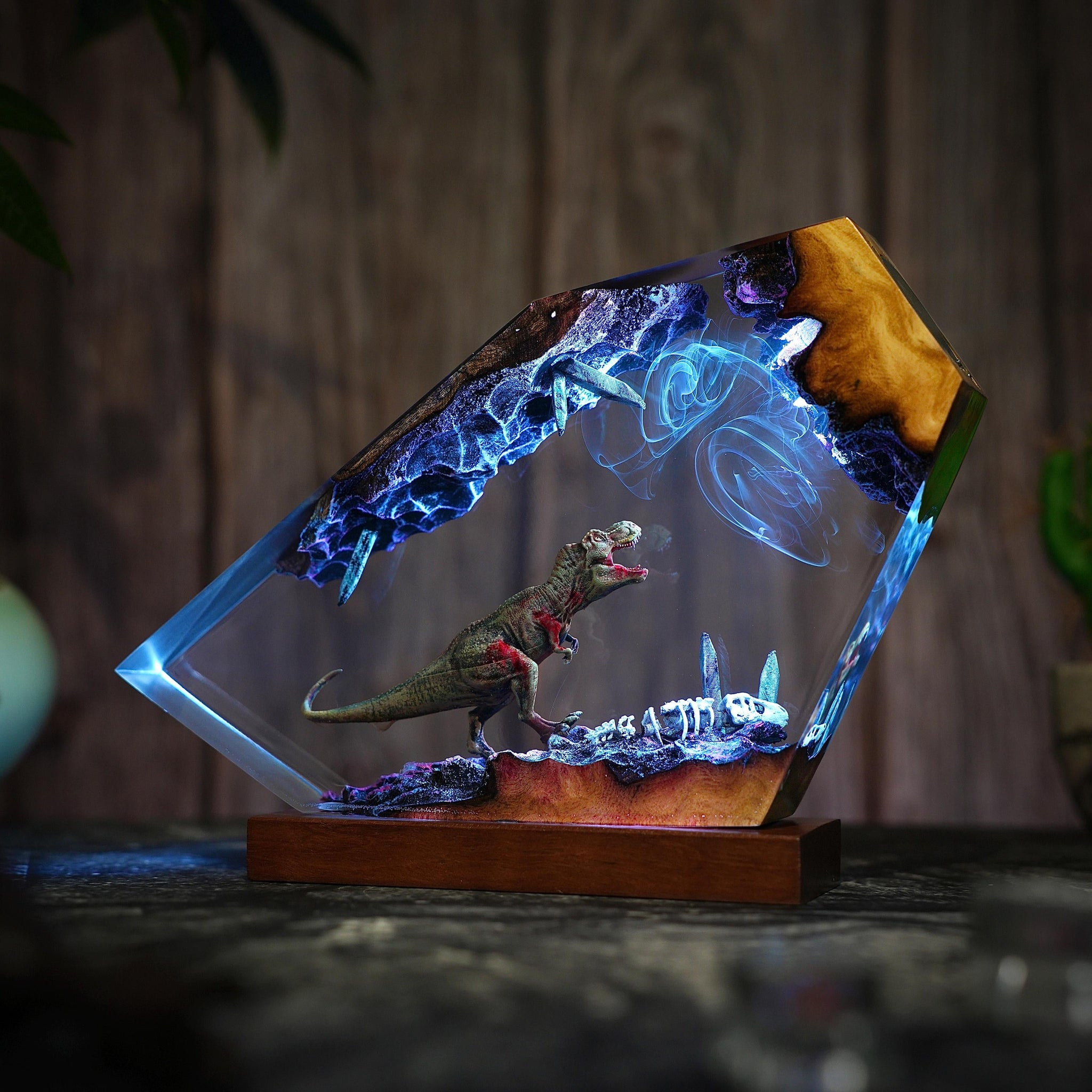 Handmade T-Rex Resin Night Light - Prehistoric Cave Diorama