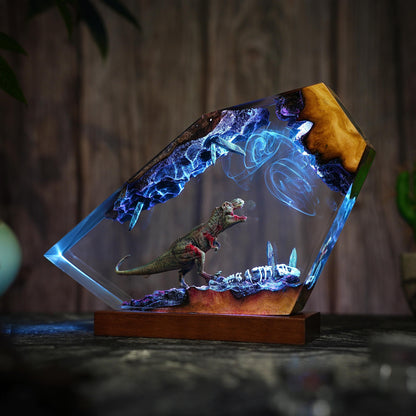 Handmade T-Rex Resin Night Light - Prehistoric Cave Diorama