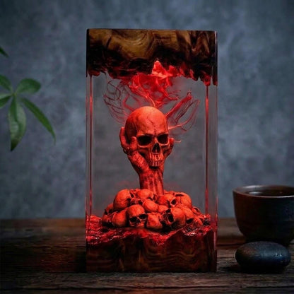 Handmade Hellfire Skull Pile Wood Night Light