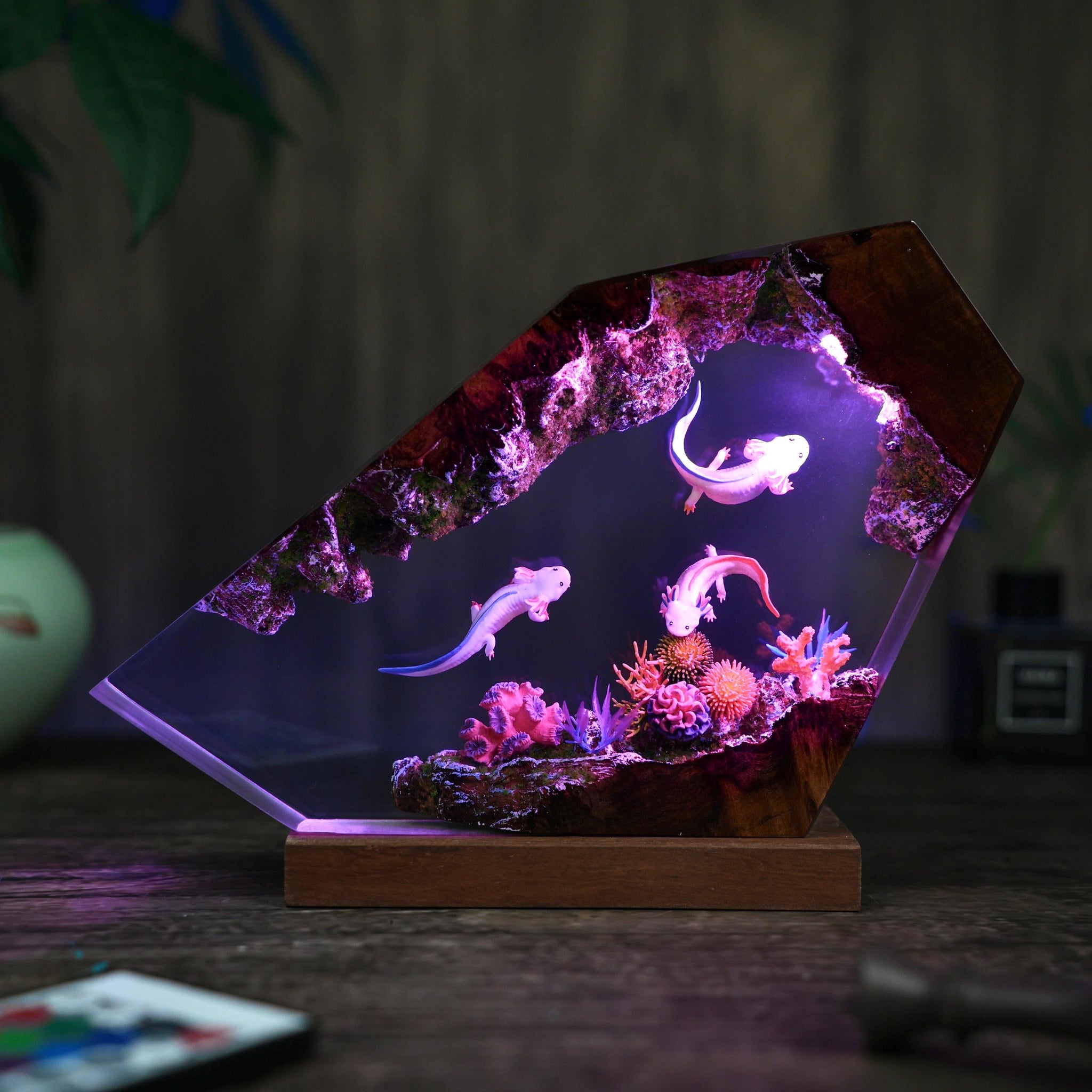 Cute Axolotl Aquarium Epoxy Resin Night Light Lamp