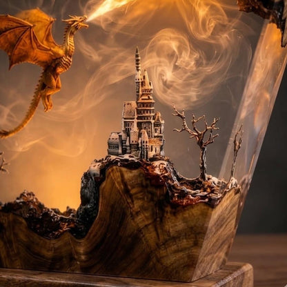 Fire Breathing Dragon & Castle Horizontal Resin Night Light