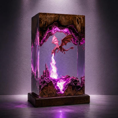 Fire Breathing Golden Dragon & Castle Epoxy Resin Night Light