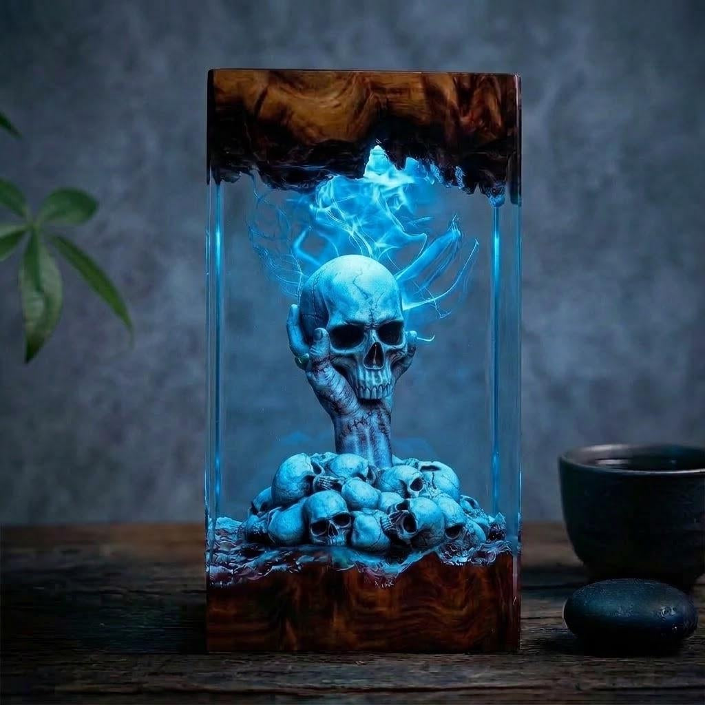Handmade Hellfire Skull Pile Wood Night Light