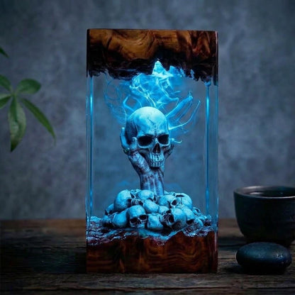 Handmade Hellfire Skull Pile Wood Night Light