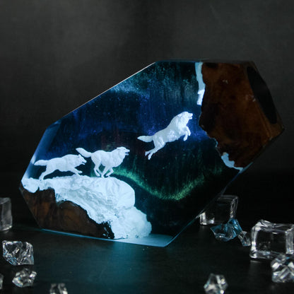 Wolf Pack Aurora Northern Lights Epoxy Resin Night Light