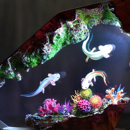 Cute Axolotl Aquarium Epoxy Resin Night Light Lamp