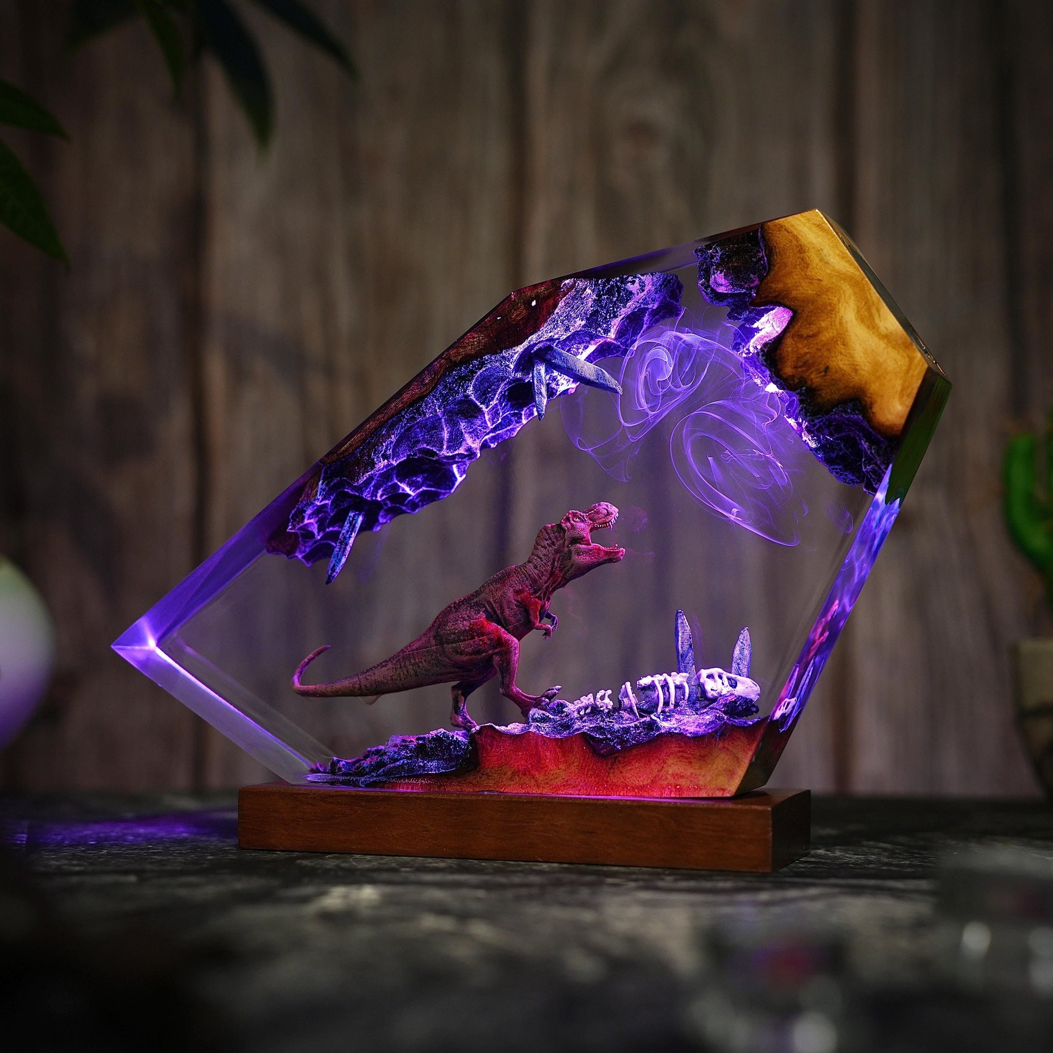 Handmade T-Rex Resin Night Light - Prehistoric Cave Diorama