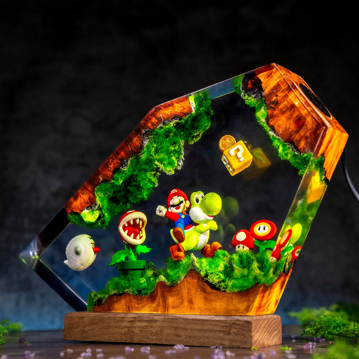 Super Mario and Yoshi Resin Lamp - Retro Anime Cube Night Light Decor