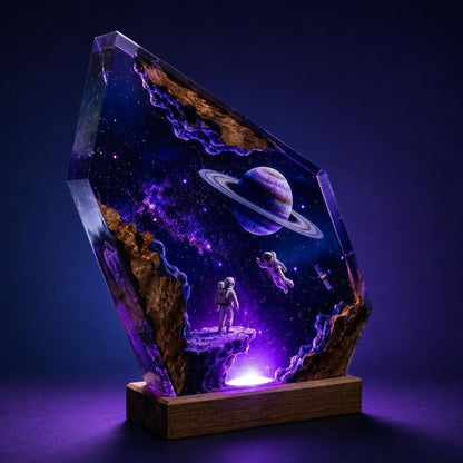 Astronaut & Saturn Planet Geometric Epoxy Resin Night Light