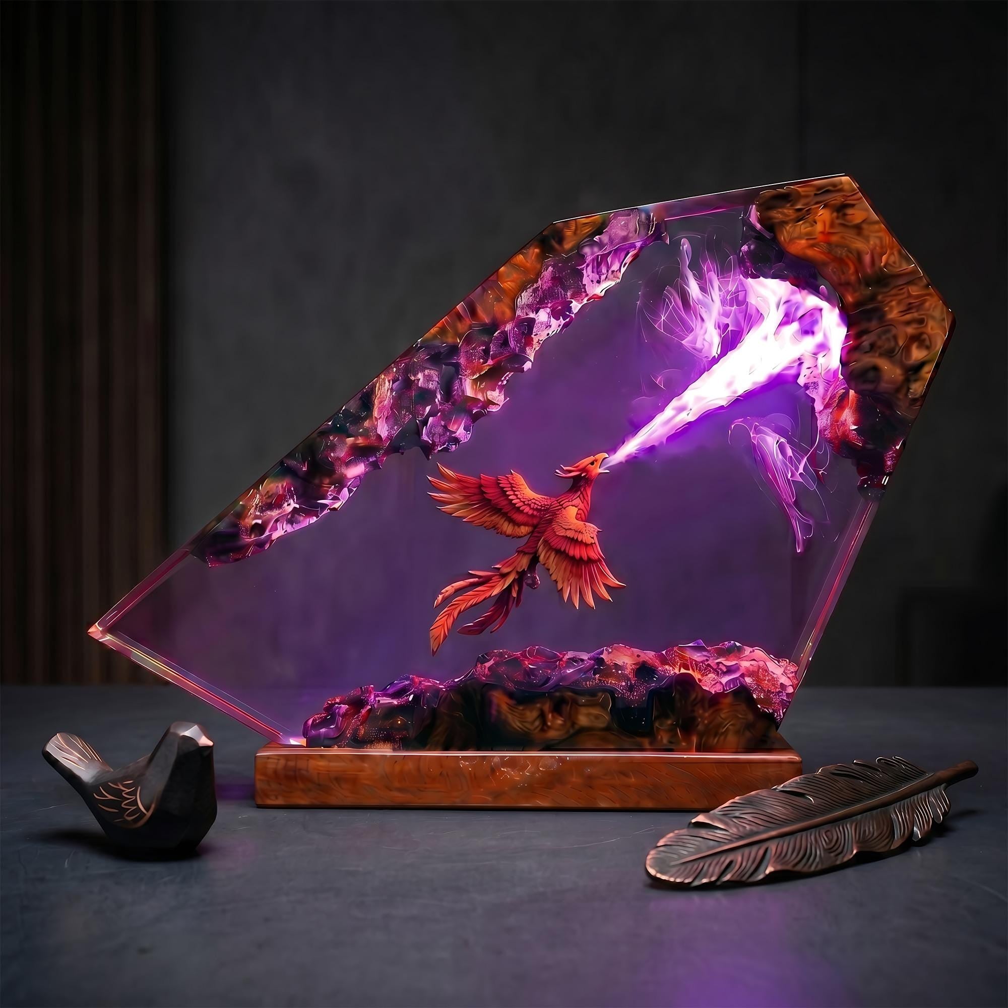Fire Breathing Phoenix Bird Horizontal Epoxy Resin Night Light