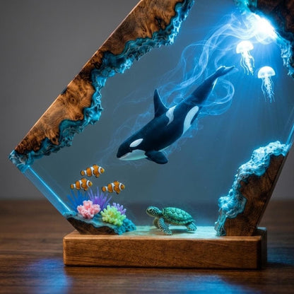 Orca Killer Whale & Jellyfish Geometric Epoxy Resin Night Light
