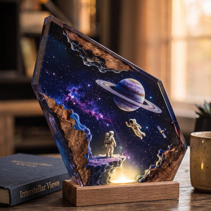 Astronaut & Saturn Planet Geometric Epoxy Resin Night Light
