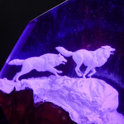 Wolf Pack Aurora Northern Lights Epoxy Resin Night Light