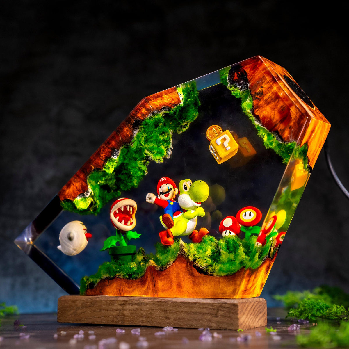 Super Mario and Yoshi Resin Lamp - Retro Anime Cube Night Light Decor