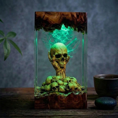 Handmade Hellfire Skull Pile Wood Night Light