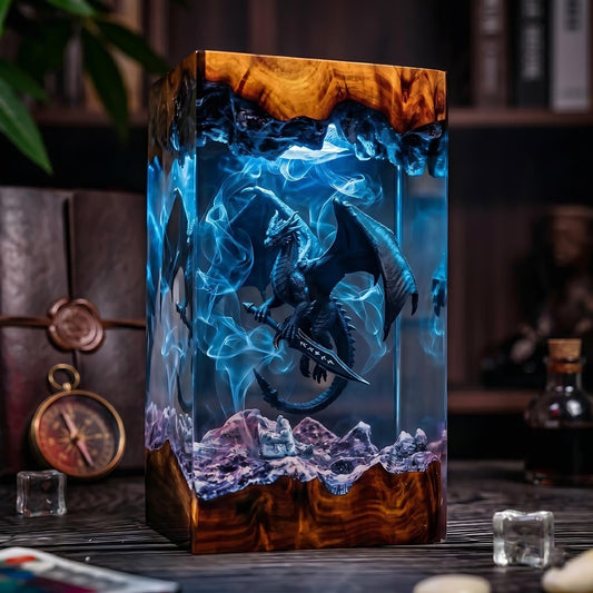 Black Dragon & Sword Mythical Epoxy Resin Night Light Lamp