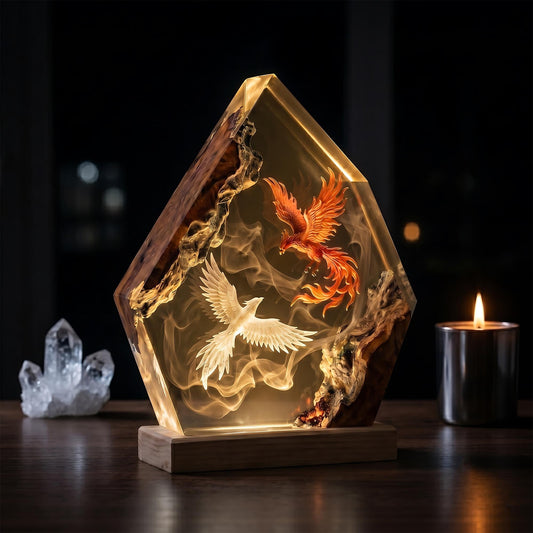 Handmade Dual Phoenix Resin Night Light