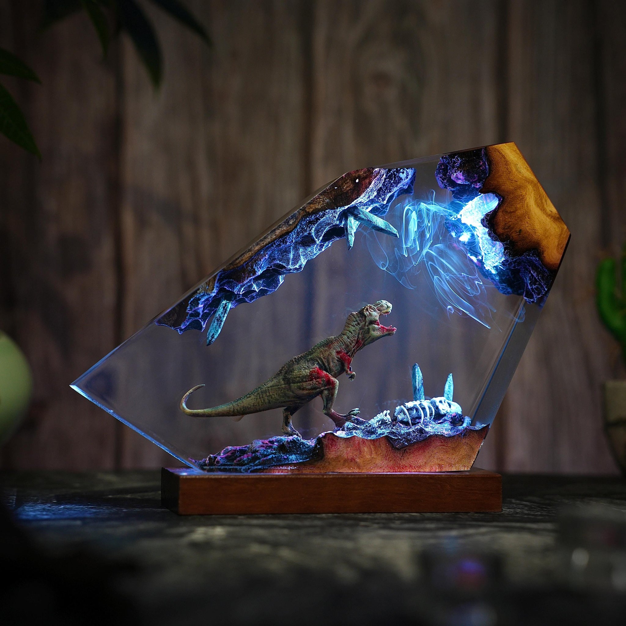 Handmade T-Rex Resin Night Light - Prehistoric Cave Diorama