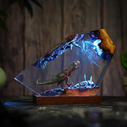Handmade T-Rex Resin Night Light - Prehistoric Cave Diorama