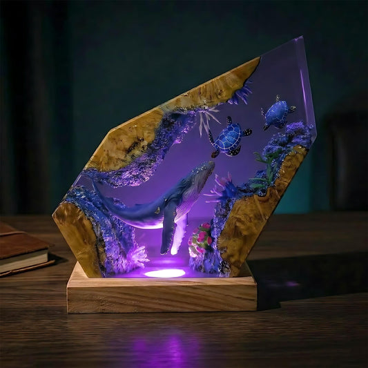 Humpback Whale & Sea Turtle Geometric Epoxy Resin Night Light