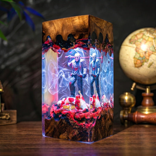 Handmade Friday the 13th Wood Night Light, Slasher Horror Desk Lamp