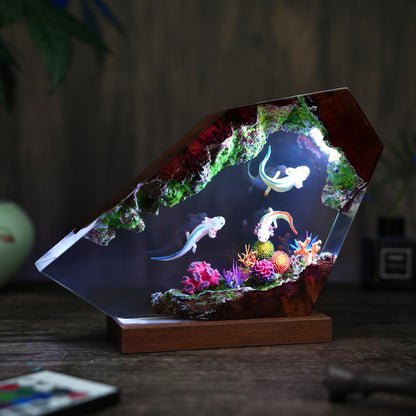 Cute Axolotl Aquarium Epoxy Resin Night Light Lamp