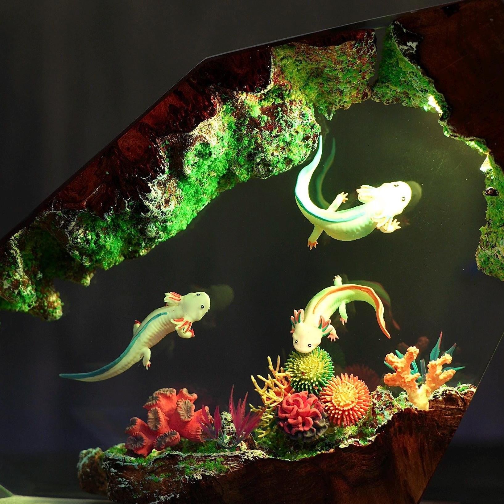 Cute Axolotl Aquarium Epoxy Resin Night Light Lamp